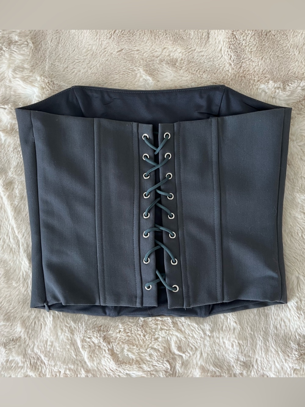 Edikted Black Lace-Up Strapless Corset Crop Top